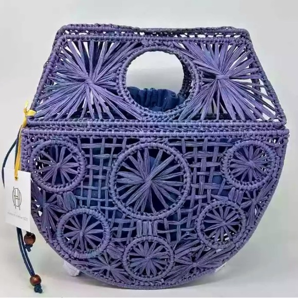 🆕~ House of Harlow handcrafted Dusty Blue Straw Cage Bag NWT. Great for summer! - Picture 6 of 10